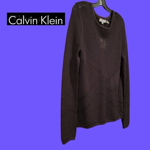Calvin Klein NEW Bohemian Geometric Crochet-Mesh Semi-Sheer Sweater Top M - Picture 6 of 12